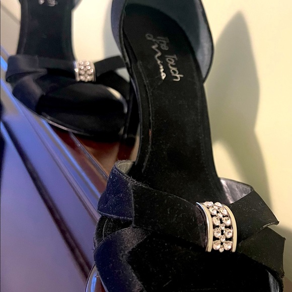 Satin open toe heels with rhinestone detail - Picture 1 of 2